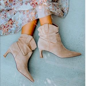 MARANT FAUX SUEDE HEELED SCRUNCH BOOTIE - TAUPE